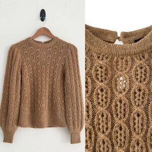 J. Crew Size XXS Brown Balloon Sleeve Cable Knit Alpaca Wool Blend Sweater Top
